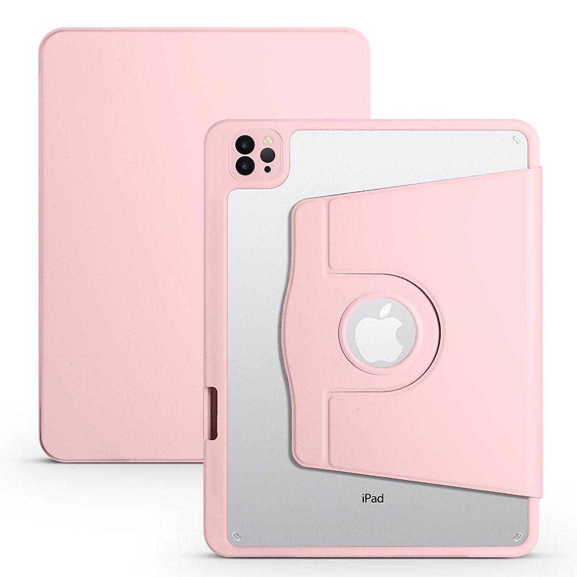 Apple iPad Air 11 2024 Uyumlu Tablet Kılıfı Termik Kalem Bölmeli Dönebilen Standlı Kılıf Pembe