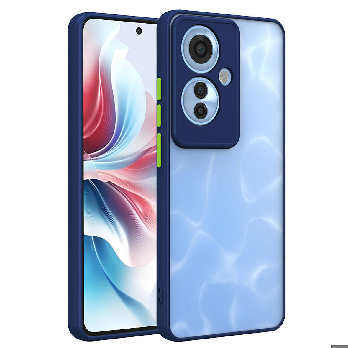 Oppo Reno Uyumlu 11F 5G Uyumlu Kılıf Silikon Renkli Şerit Tasarımlı Kamera Korumalı Hux Kapak Lacivert