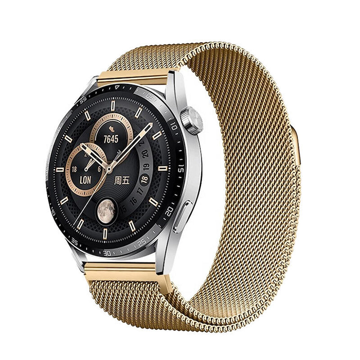 Huawei GT3 / GT3 PRO / GT3 PRO 46MM (22 MM) Uyumlu Kordon Hasır Metal Mıknatıslı Kayış Band-12 Gold