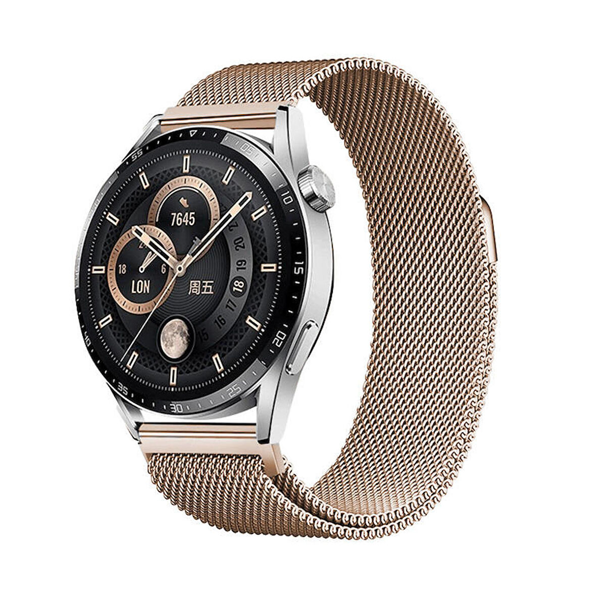 Huawei GT3 / GT3 PRO / GT3 PRO 46MM (22 MM) Uyumlu Kordon Hasır Metal Mıknatıslı Kayış Band-12 Rose Gold