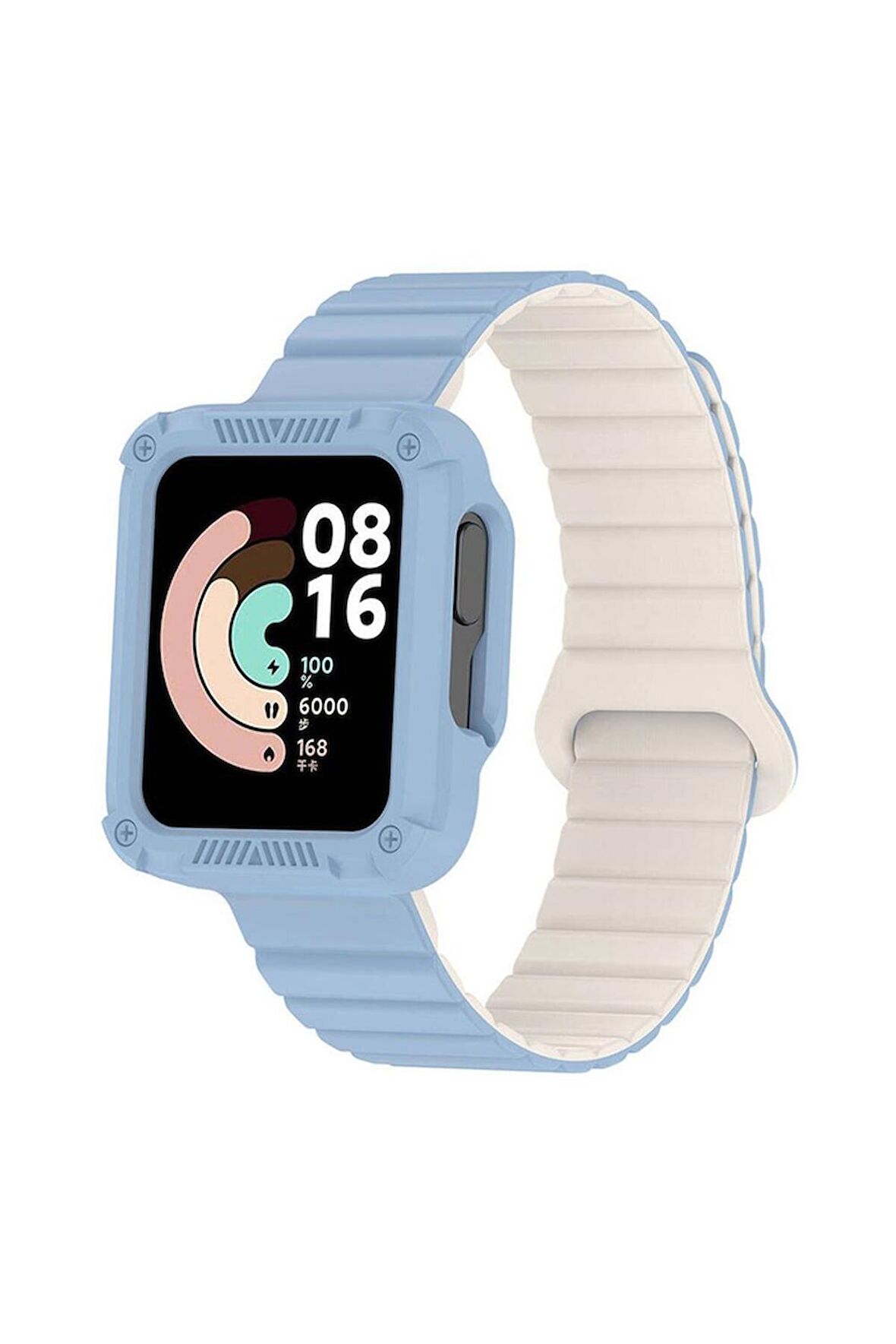 Xiaomi Redmi Watch 2 Uyumlu Kordon Silikon Baklalı Esnek Yumuşak Kayış KRD-105 Mavi-Starlight