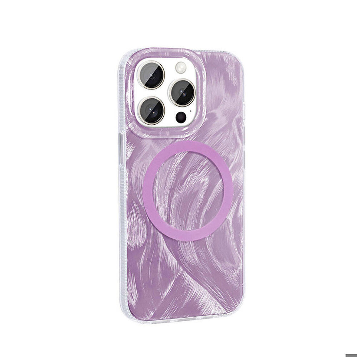 Apple iPhone 15 Pro Max Uyumlu Kılıf Magsafe Şarj Özellikli Fırça Boya Desenli Zore Palet Kapak Pembe