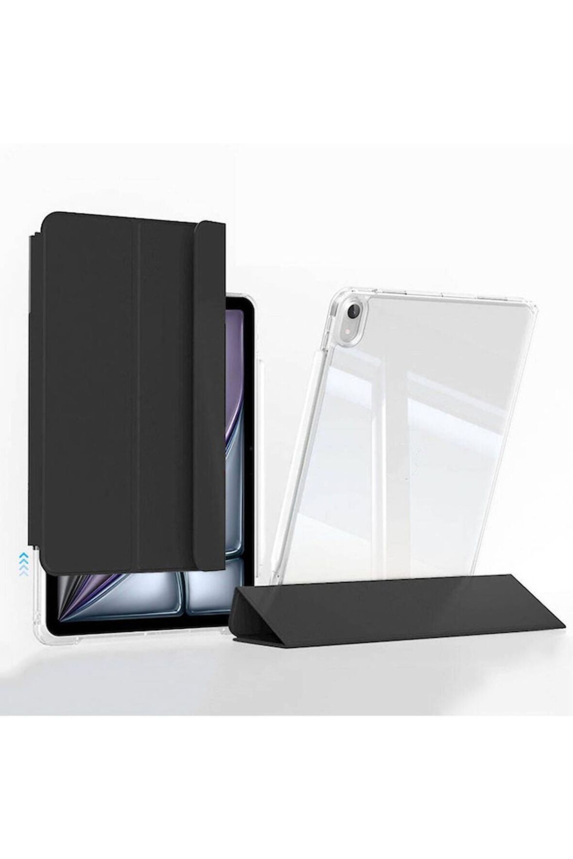 Apple iPad Air 11 2024 Uyumlu Kılıf Magnetik Ayrılabilen Airbagli Sliding Ergonomik Tasarım Tablet Kılıfı Siyah