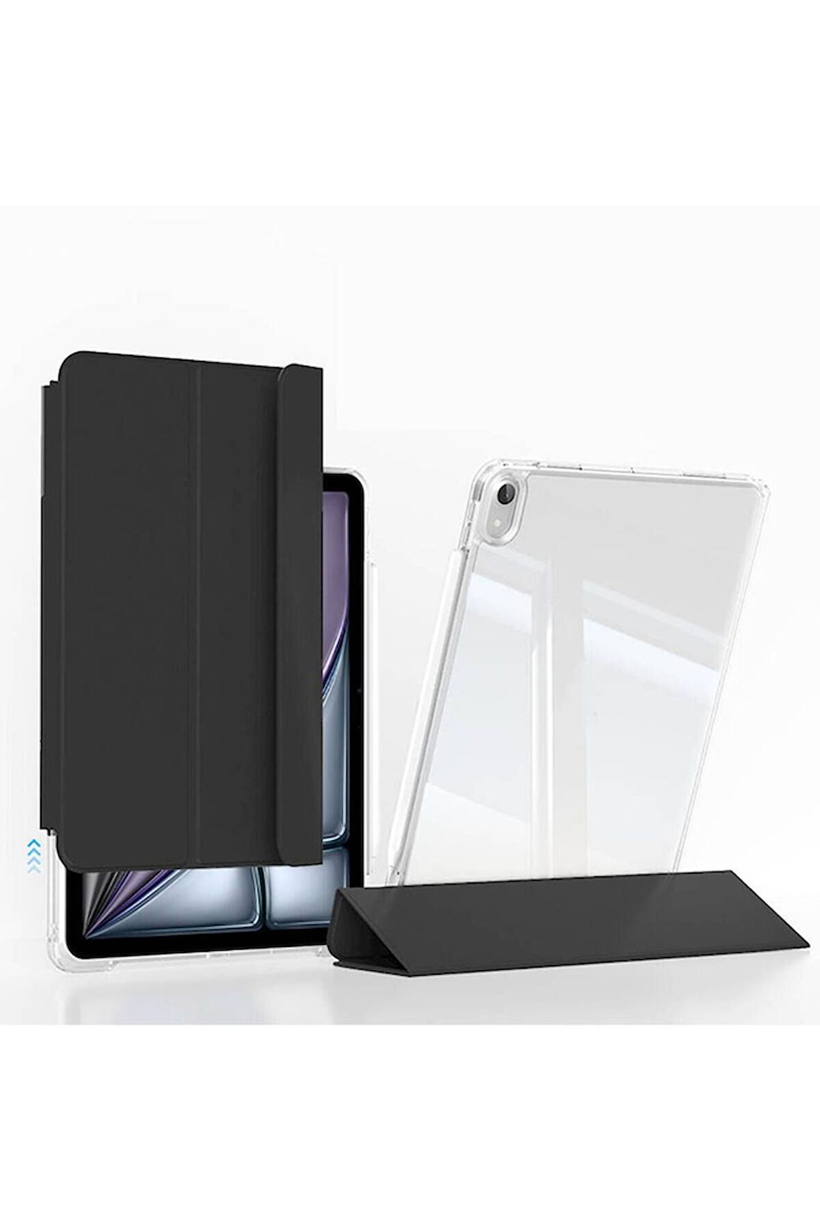 Apple iPad Air 13 2024 Uyumlu Kılıf Magnetik Ayrılabilen Airbagli Sliding Ergonomik Tasarım Tablet Kılıfı Siyah