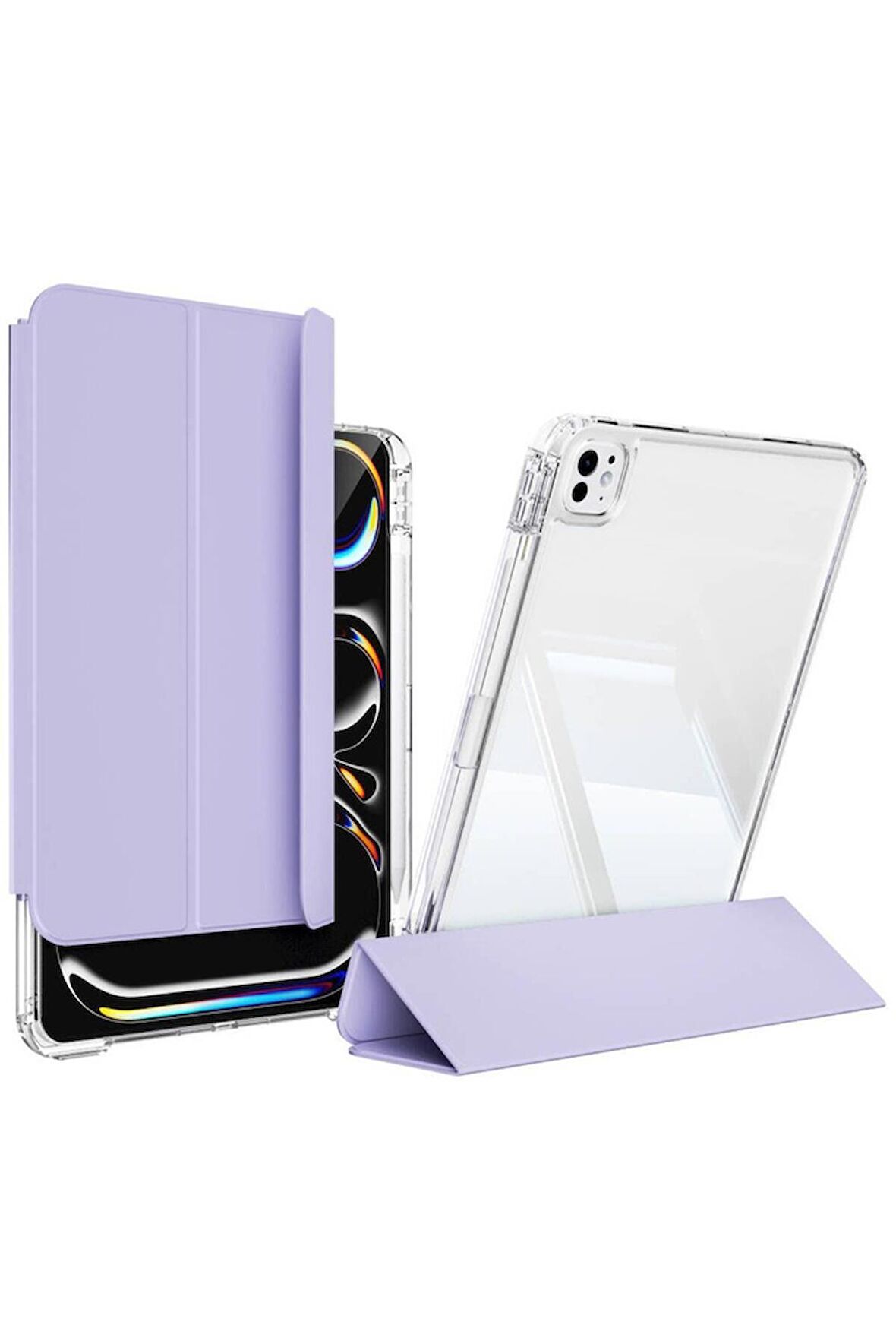 Apple iPad Pro 13 2024 Uyumlu Kılıf Magnetik Ayrılabilen Airbagli Sliding Ergonomik Tasarım Tablet Kılıfı Lavender