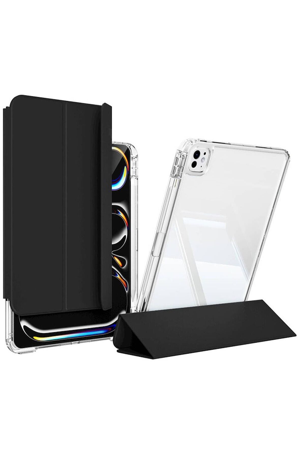 Apple iPad Pro 13 2024 Uyumlu Kılıf Magnetik Ayrılabilen Airbagli Sliding Ergonomik Tasarım Tablet Kılıfı Siyah