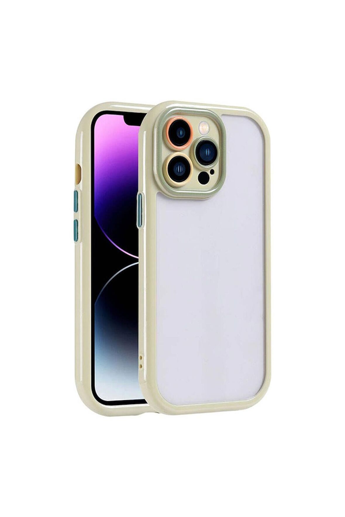 Apple iPhone 14 Pro Max Uyumlu Kılıf Kamera Korumalı Renkli Kenar ve Çerçeve Tasarımlı Vitamin Kapak Yeşil