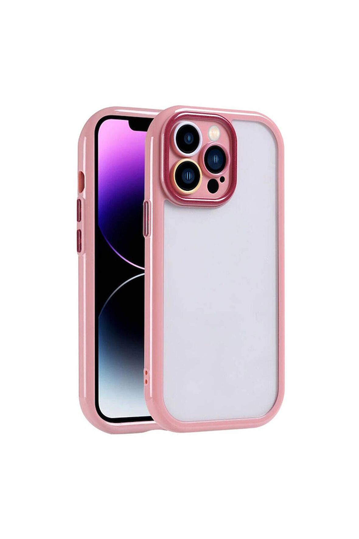 Apple iPhone 14 Pro Max Uyumlu Kılıf Kamera Korumalı Renkli Kenar ve Çerçeve Tasarımlı Vitamin Kapak Mürdüm