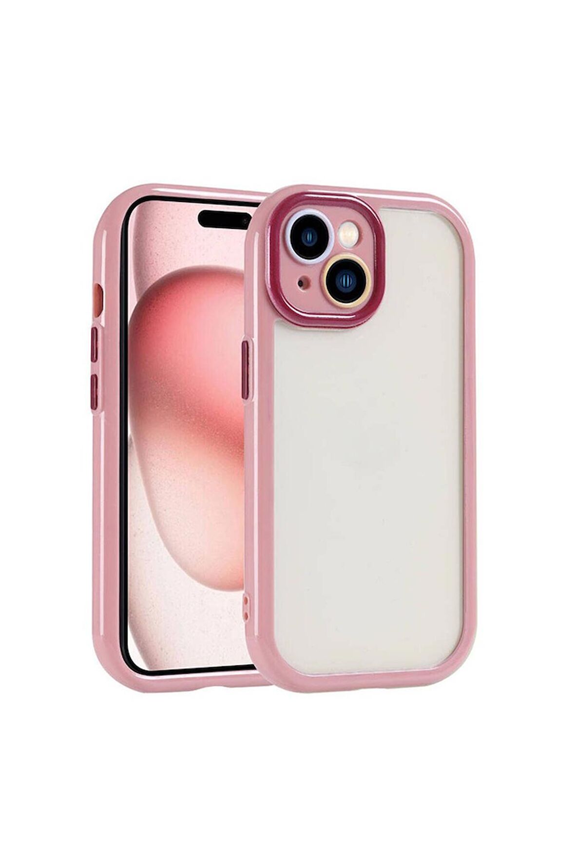 Apple iPhone 15 Uyumlu Kılıf Kamera Korumalı Renkli Kenar ve Çerçeve Tasarımlı Vitamin Kapak Mürdüm