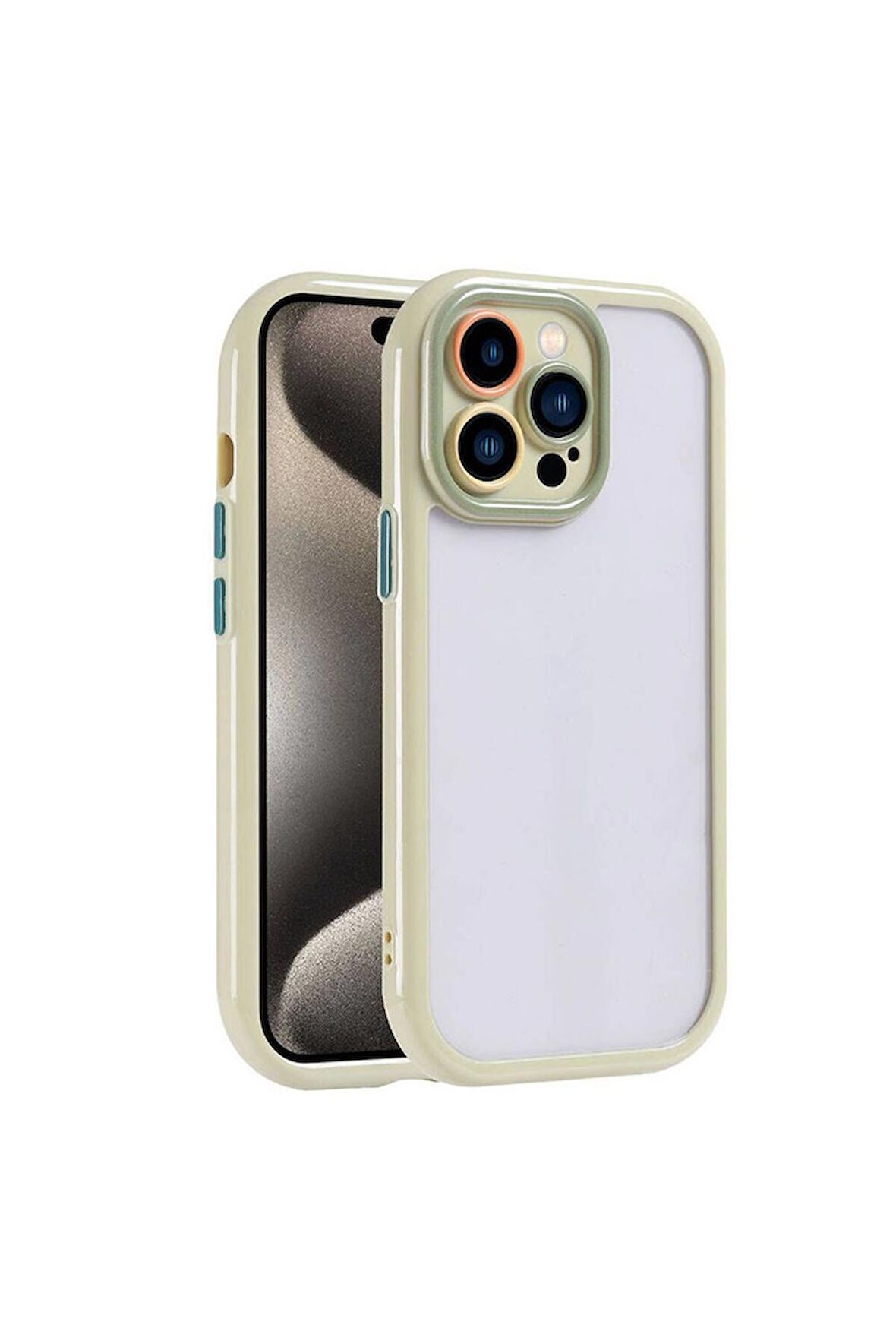 Apple iPhone 15 Pro Max Uyumlu Kılıf Kamera Korumalı Renkli Kenar ve Çerçeve Tasarımlı Vitamin Kapak Yeşil