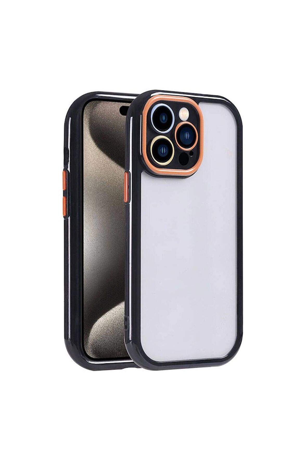 Apple iPhone 15 Pro Uyumlu Kılıf Kamera Korumalı Renkli Kenar ve Çerçeve Tasarımlı Vitamin Kapak Siyah