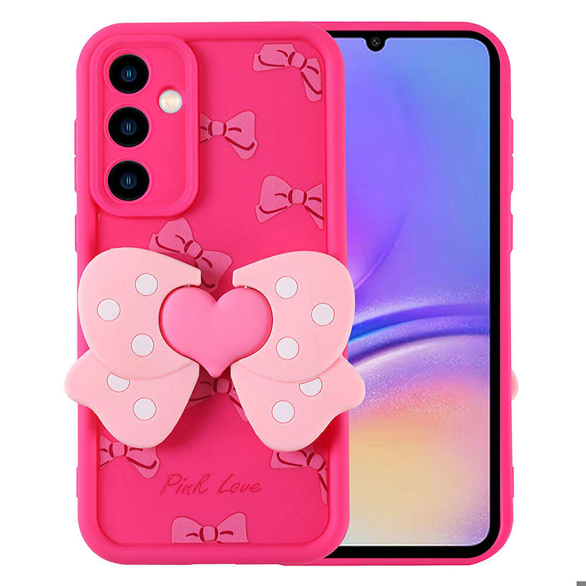 Samsung Galaxy A05S Uyumlu Kılıf Kamera Korumalı Kabartmalı Yaz Figür Tasarımlı Kapya Kapak Pembe Koyu