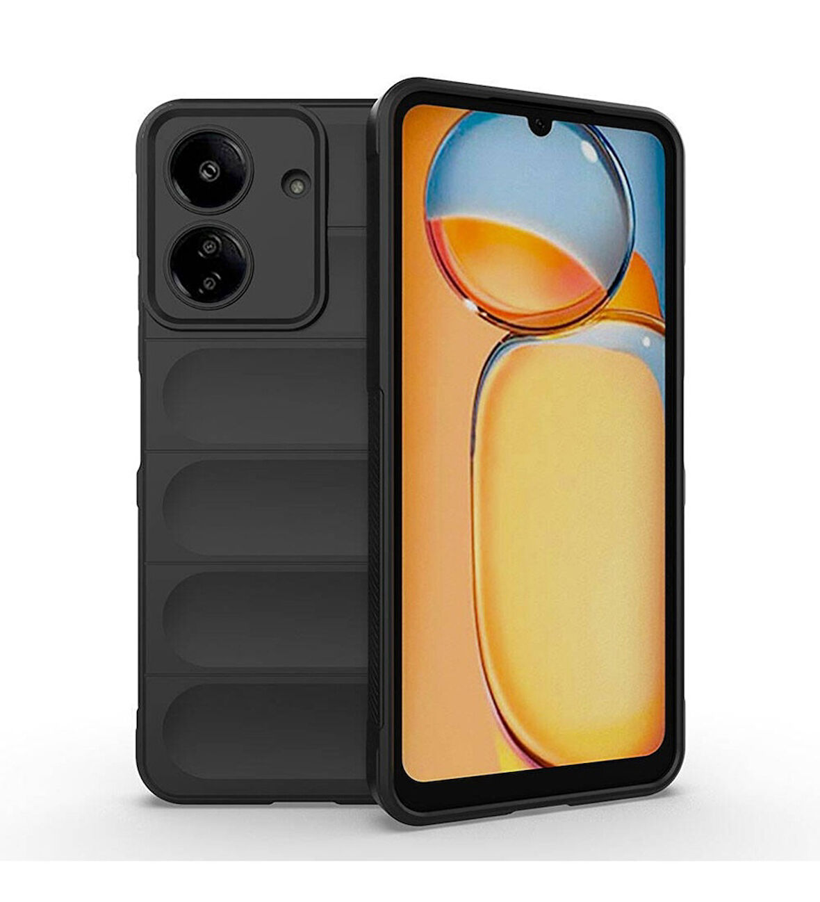 Xiaomi Poco C65 Uyumlu Kılıf Esnek TPU Oyuklu Arka Yüzey Tasarımlı Zore Etnik Silikon Kapak Siyah
