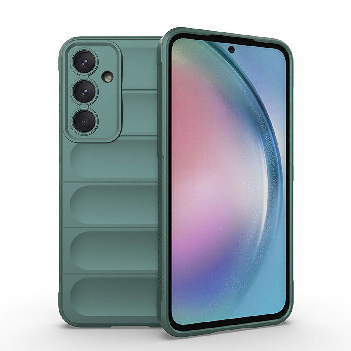 Samsung Galaxy A55 Uyumlu Kılıf Esnek TPU Oyuklu Arka Yüzey Tasarımlı Zore Etnik Silikon Kapak Koyu Yeşil