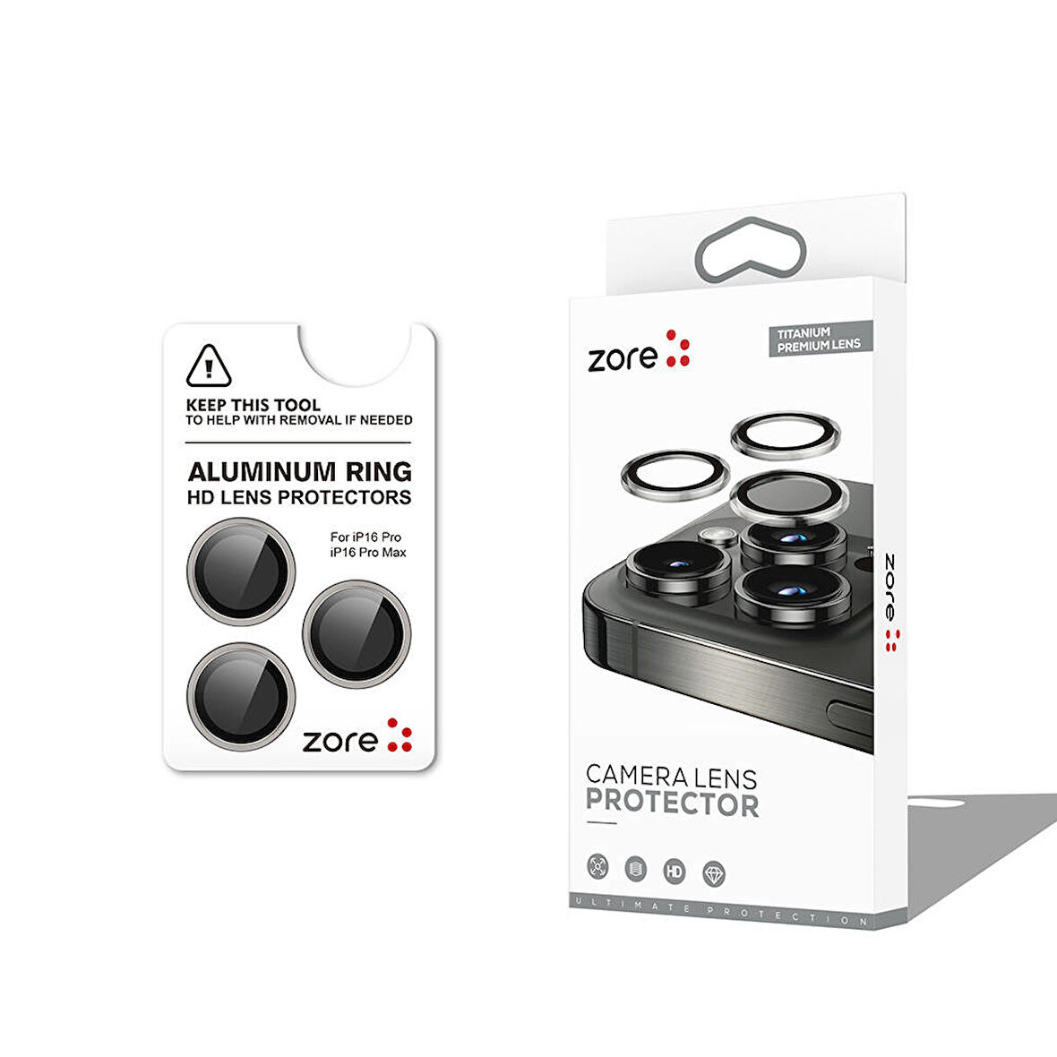 Apple iPhone 16 Pro Zore CL-12 Premium Safir Parmak İzi Bırakmayan Anti-Reflective Kamera Lens Koruyucu Titanyum-Gri