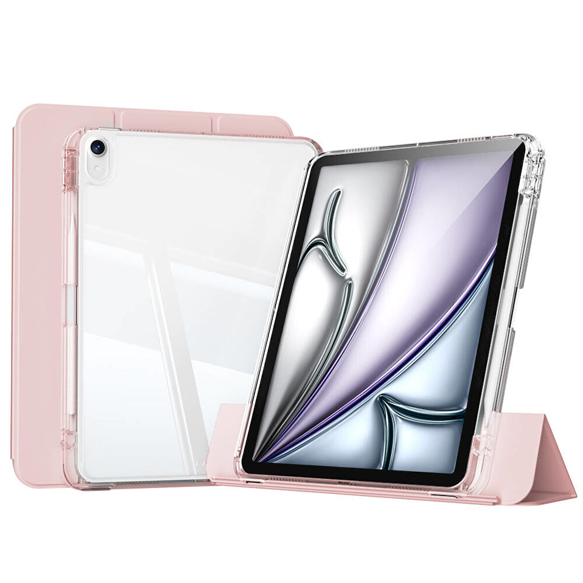 Apple iPad Air 13 2024 Uyumlu Kılıf Magnetik Ayrılabilen Airbagli Sliding Ergonomik Tasarım Tablet Kılıfı Pembe