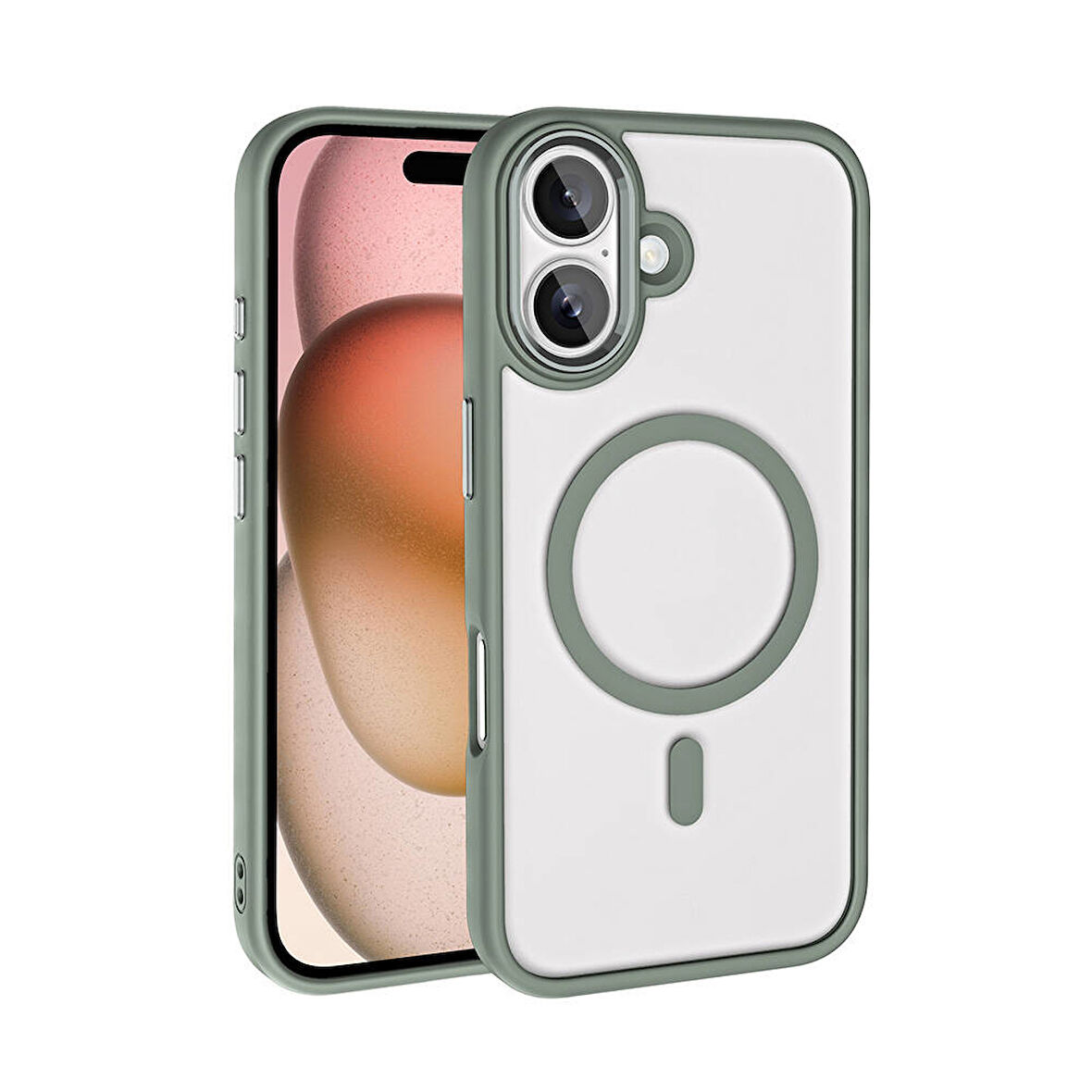Apple iPhone 16 Plus Uyumlu Kılıf Wireless Şarj Özellikli Zore Krom Magsafe Silikon Kapak Titanyum-Gri