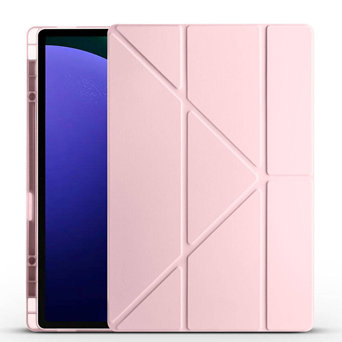 Samsung Galaxy Tab S10 Ultra Uyumlu Kılıf Zore Tri Folding Kalem Bölmeli Standlı Kılıf Rose Gold