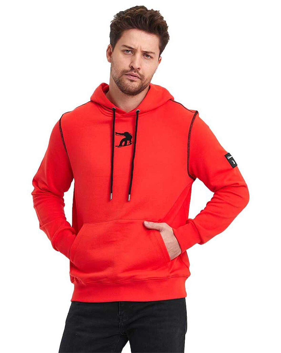 Snowboard Nakış Logo Baskılı Gri Sweatshirt