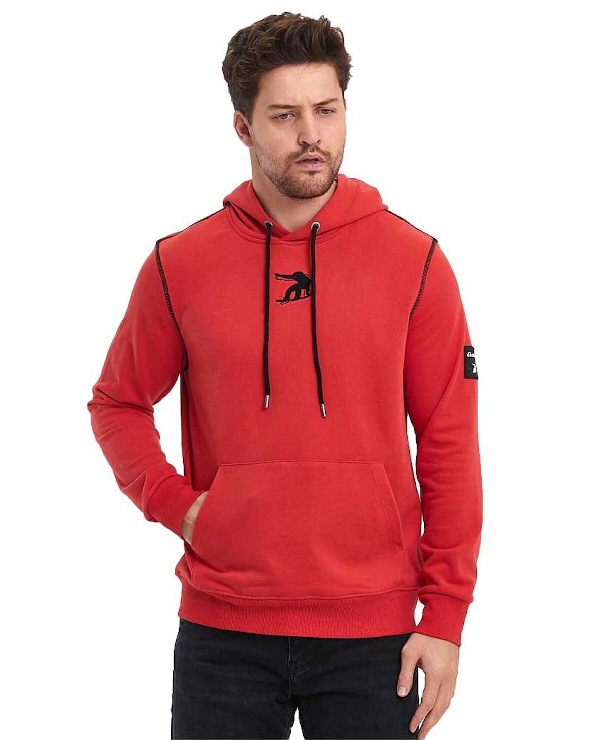 Snowboard Nakış Logo Baskılı Gri Sweatshirt