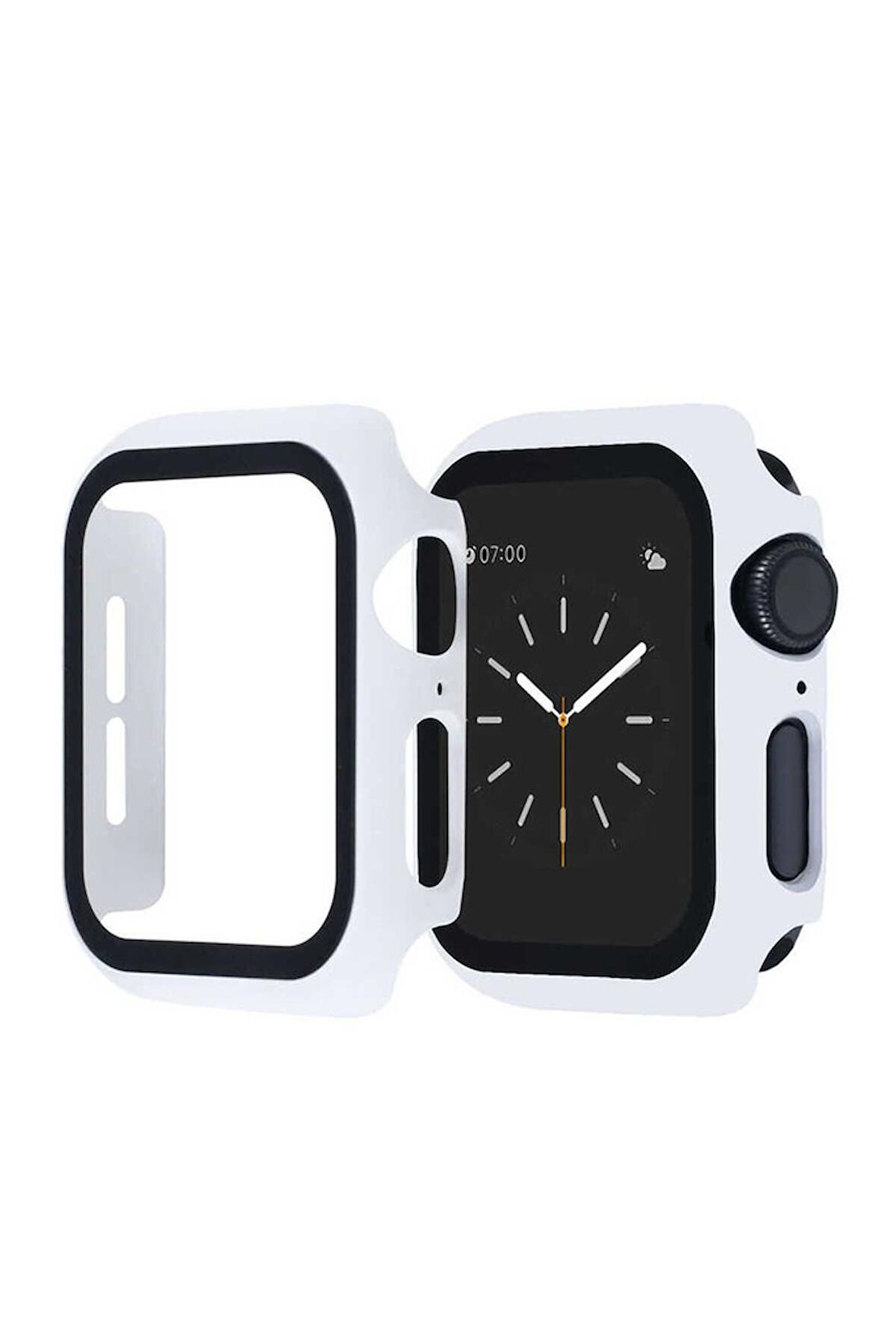 Apple Watch 44 Mm Uyumlu Kasa Ve Ekran Koruyucu Sert Silikon Renkli 360 Tam Koruma Gard 01 Beyaz
