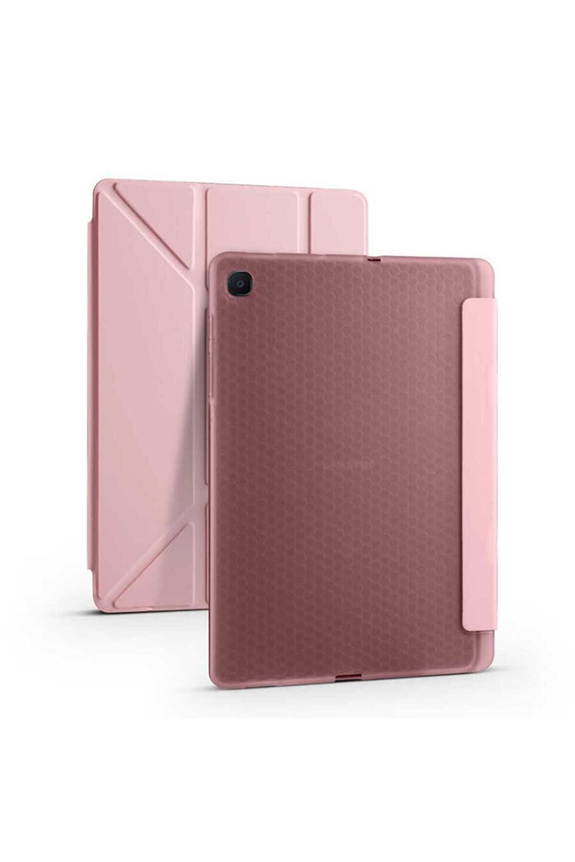 Samsung Galaxy Tab S6 Lite P610 Uyumlu Tablet Kılıfı Tri Folding Kalem Bölmeli Kılıf Rose Gold