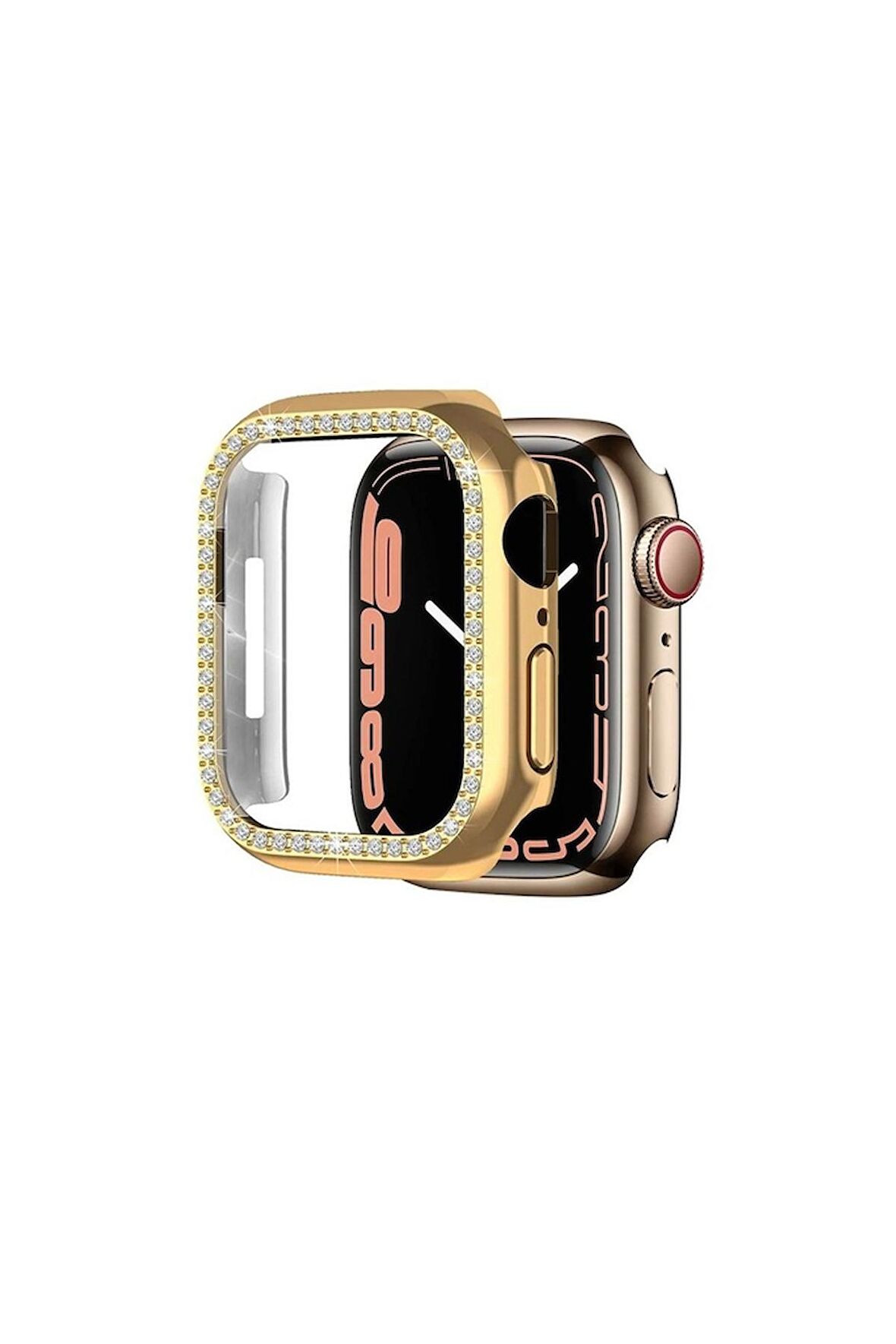 Apple Watch 42 Mm Uyumlu Kasa Koruyucu Taşlı Renkli Sert Pc 360 Tam Koruma Ekran Koruyucu Gard 05 Rose Gold