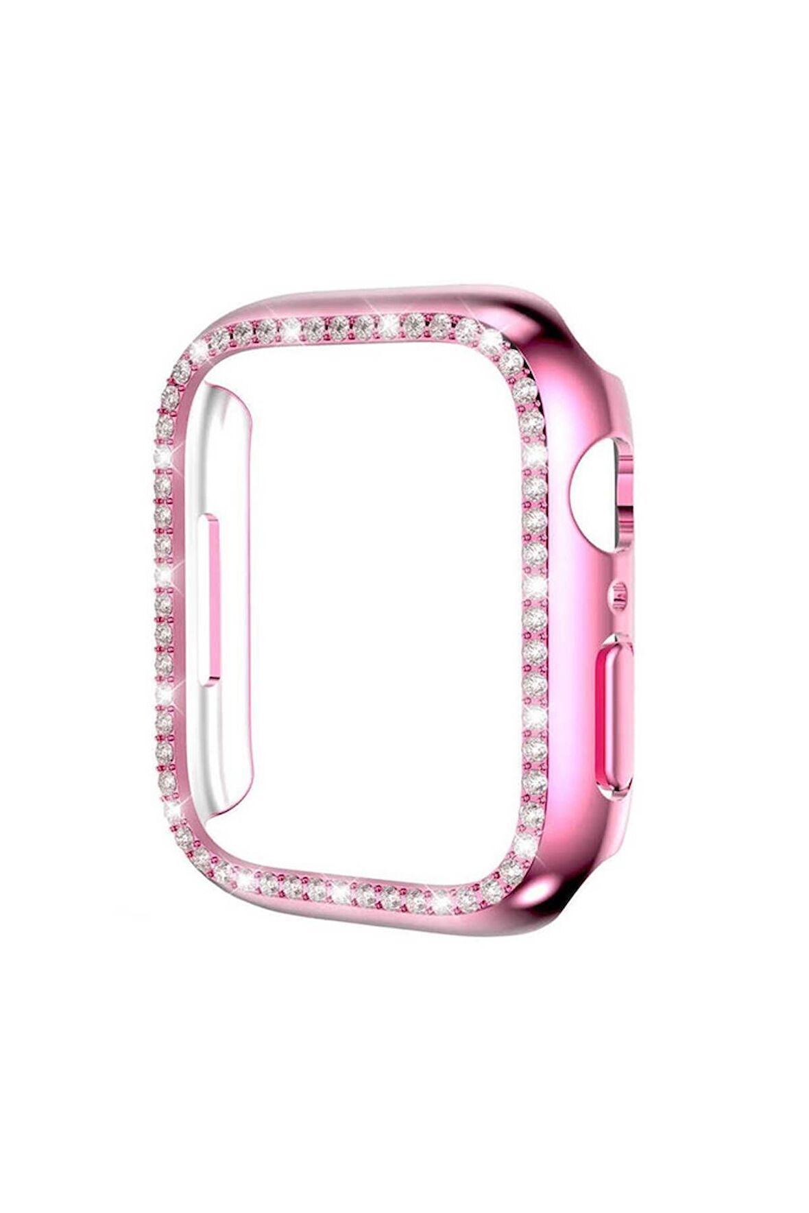 Apple Watch 42 Mm Uyumlu Kasa Koruyucu Taşlı Renkli Sert Pc 360 Tam Koruma Ekran Koruyucu Gard 05 Pembe