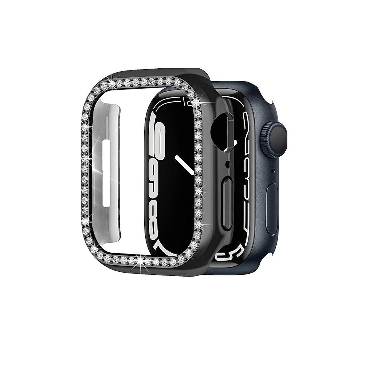 Apple Watch 42 Mm Uyumlu Kasa Koruyucu Taşlı Renkli Sert Pc 360 Tam Koruma Ekran Koruyucu Gard 05 Siyah