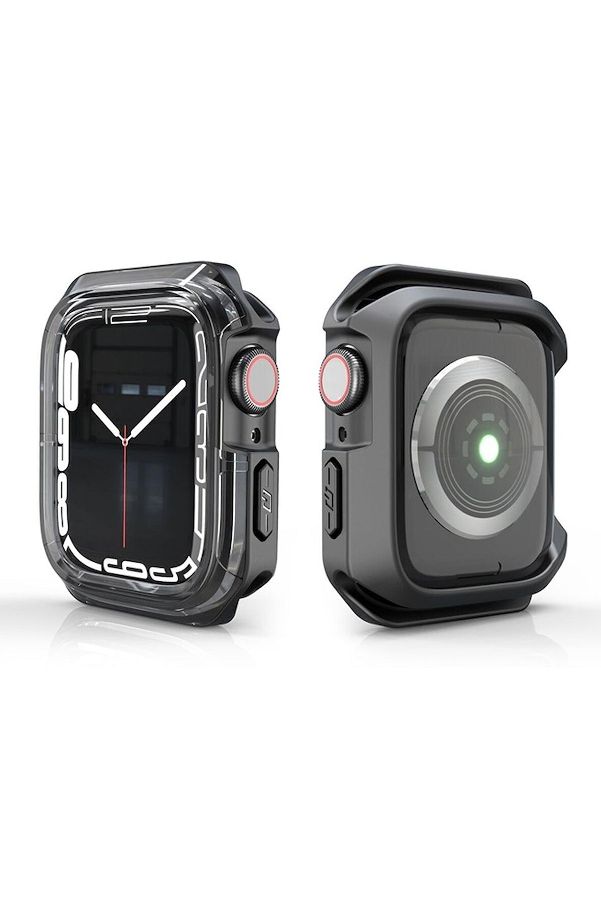 Apple Watch 38 Mm Uyumlu Kasa Koruyucu Sert PC + Silikon Koruyucu 360 Protective Spor Tasarım Gard08 Siyah