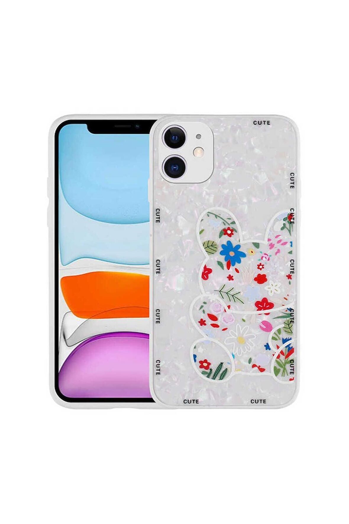 Apple iPhone 11 Uyumlu Kılıf Desenli Sert Silikon Mumila Kapak White Rabbit