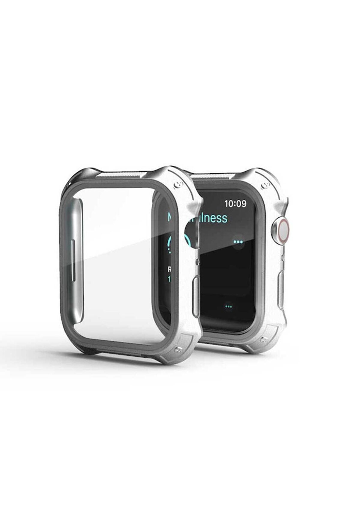 Apple Watch 7 45mm Uyumlu Tank Zırh Kasa ve Ekran Koruyucu Watch Gard 10 Gümüş