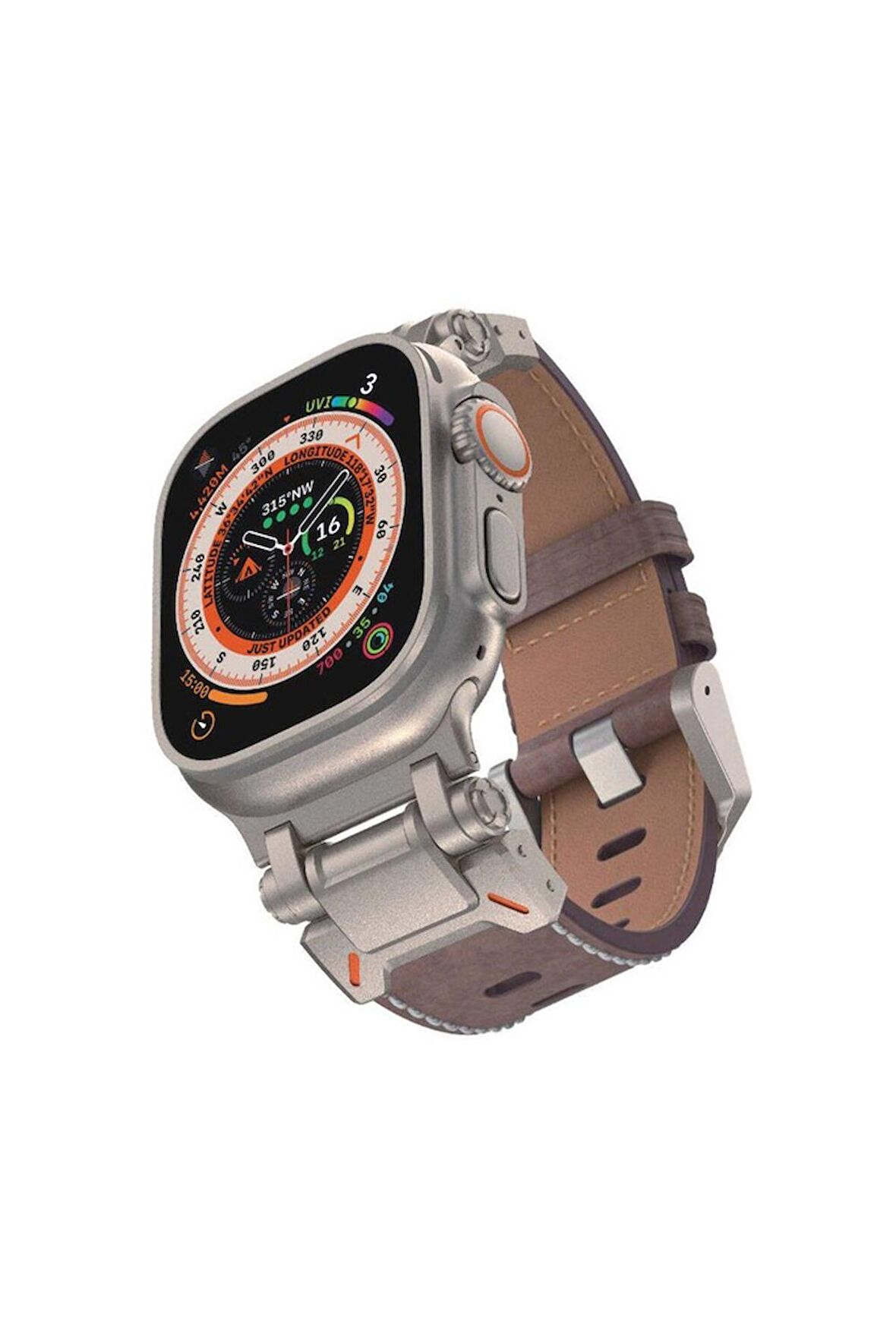 Apple Watch Seri 8 Ultra 49 Mm Uyumlu Deri Kordon Metal Klipsli Luxury Kayış KRD-114
 Koyu Kahve