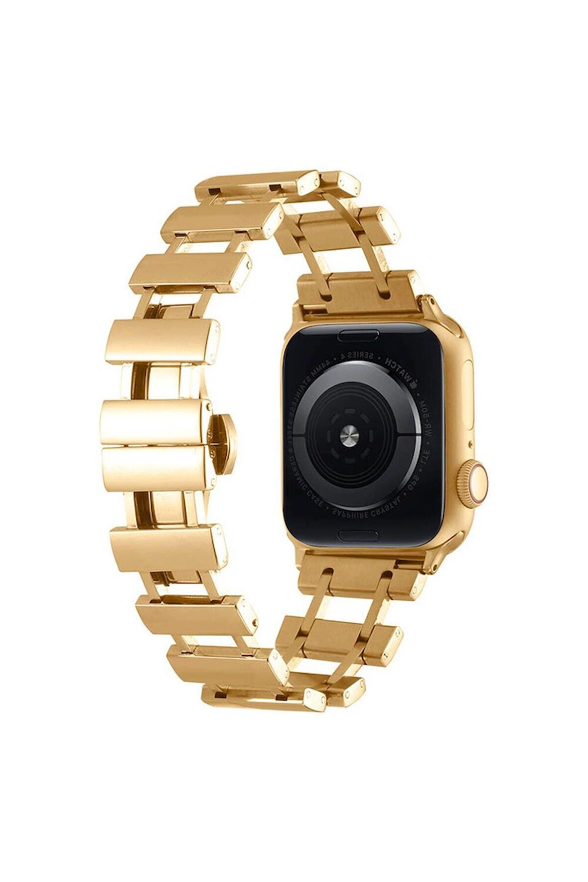 Apple Watch 3/4/5/6/7/8/9 Se 38-40-41 Mm Uyumlu Kordon Metal Paslanmaz Şerit Parçalı Kayış KRD-96 Gold