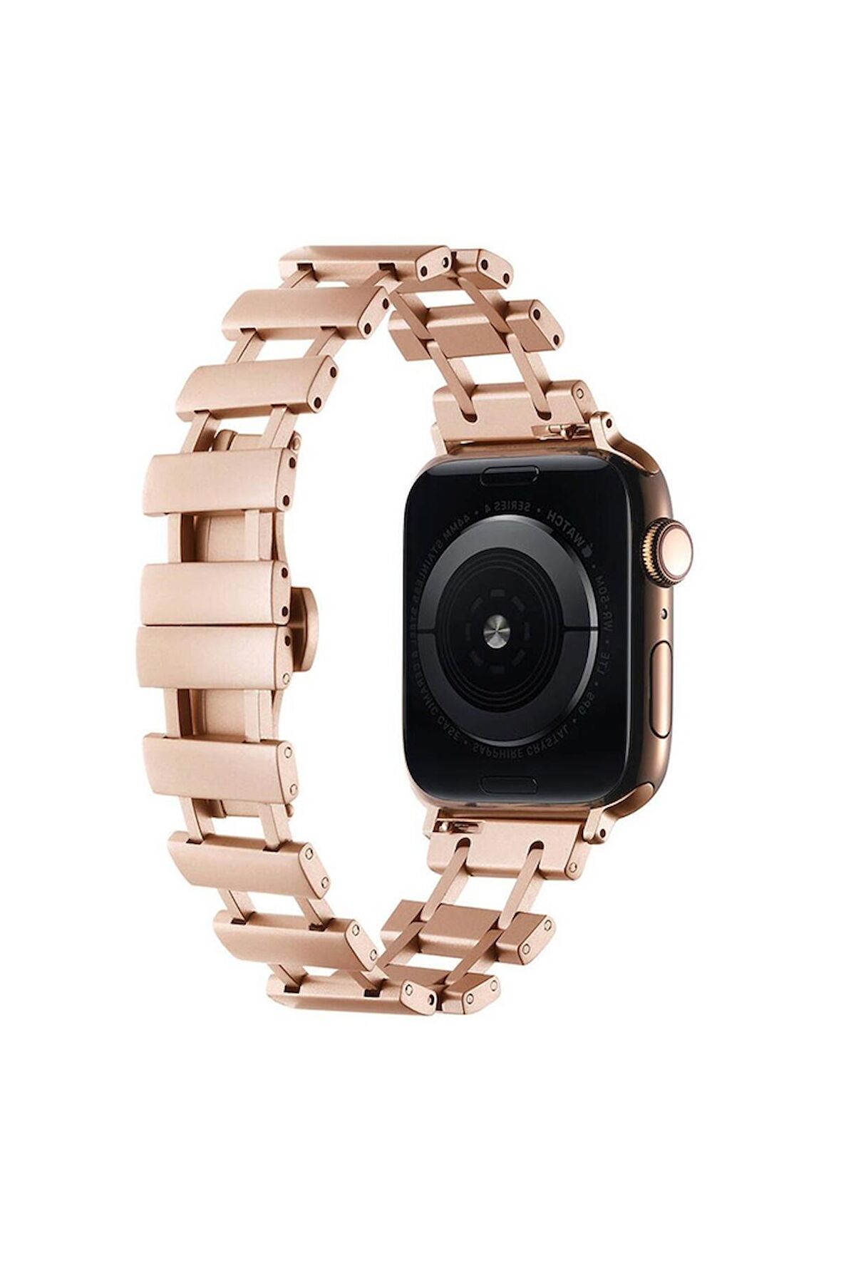 Apple Watch 3/4/5/6/7/8/9 Se 38-40-41 Mm Uyumlu Kordon Metal Paslanmaz Şerit Parçalı Kayış KRD-96 Rose Gold