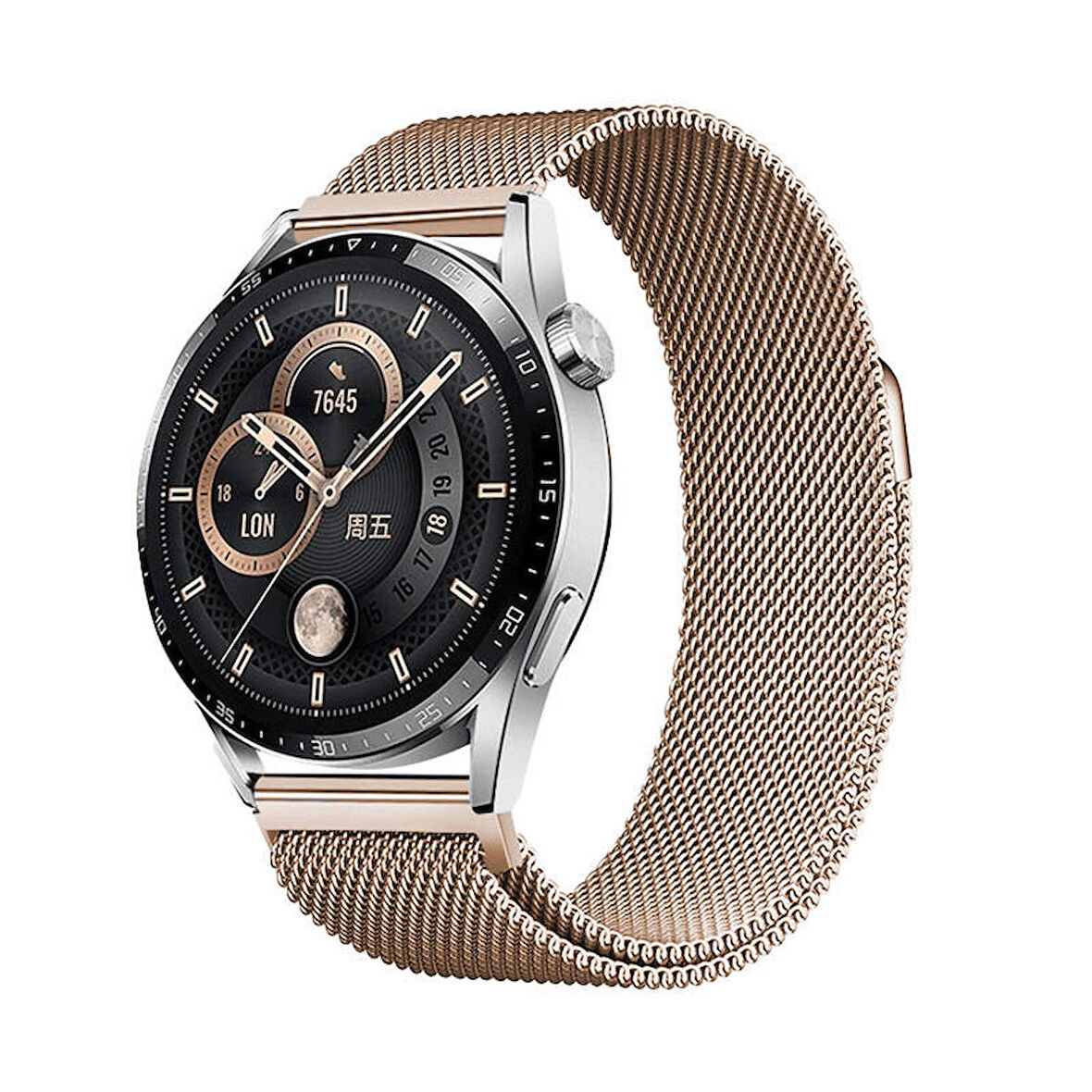 Huawei Watch GT3 Pro 43 Mm (20 MM) Uyumlu Kordon Hasır Metal Mıknatıslı Kayış Band-12 Rose Gold