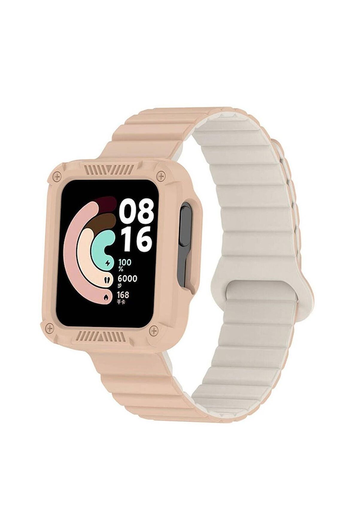 Xiaomi Redmi Watch 1 Uyumlu Kordon Silikon Baklalı Esnek Yumuşak Kayış KRD-105 Pudra