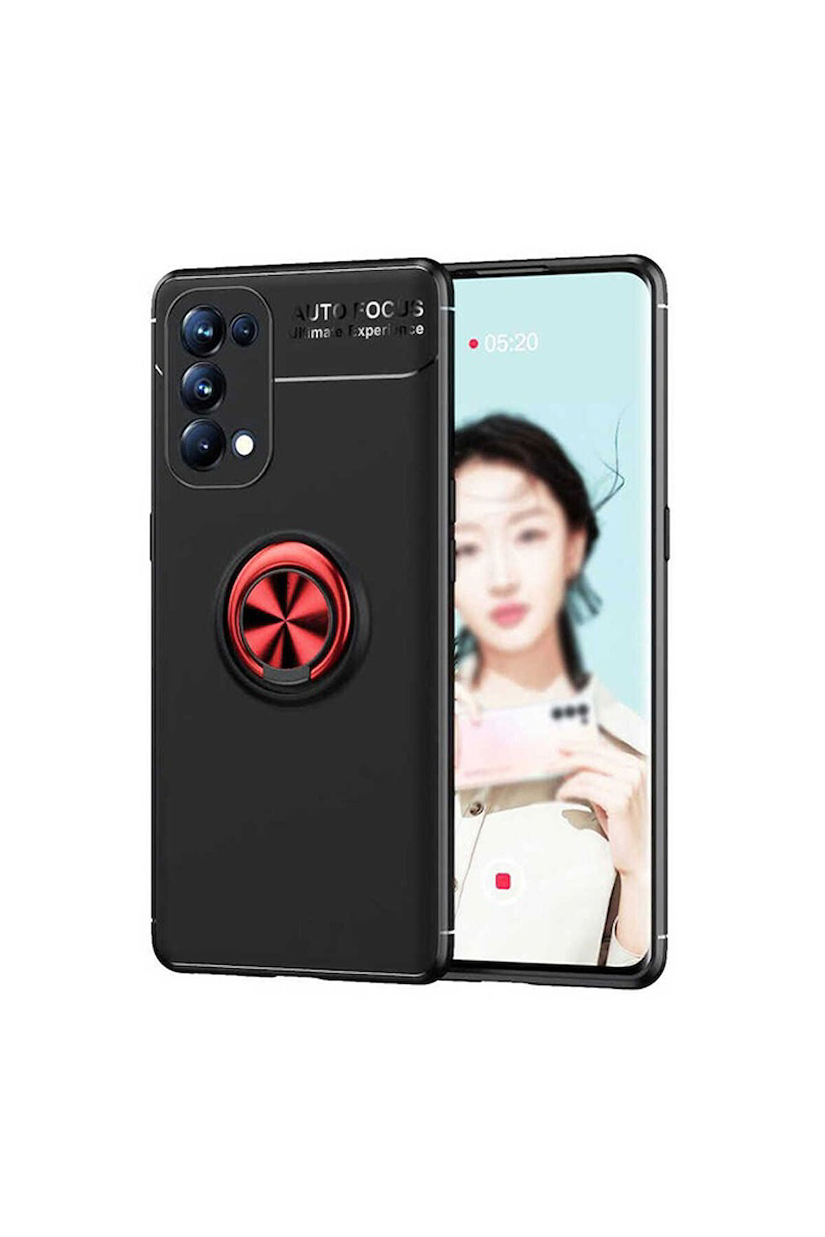 Oppo Reno 5 5G Uyumlu Kılıf Zore Ravel Silikon Kapak Siyah-Kırmızı