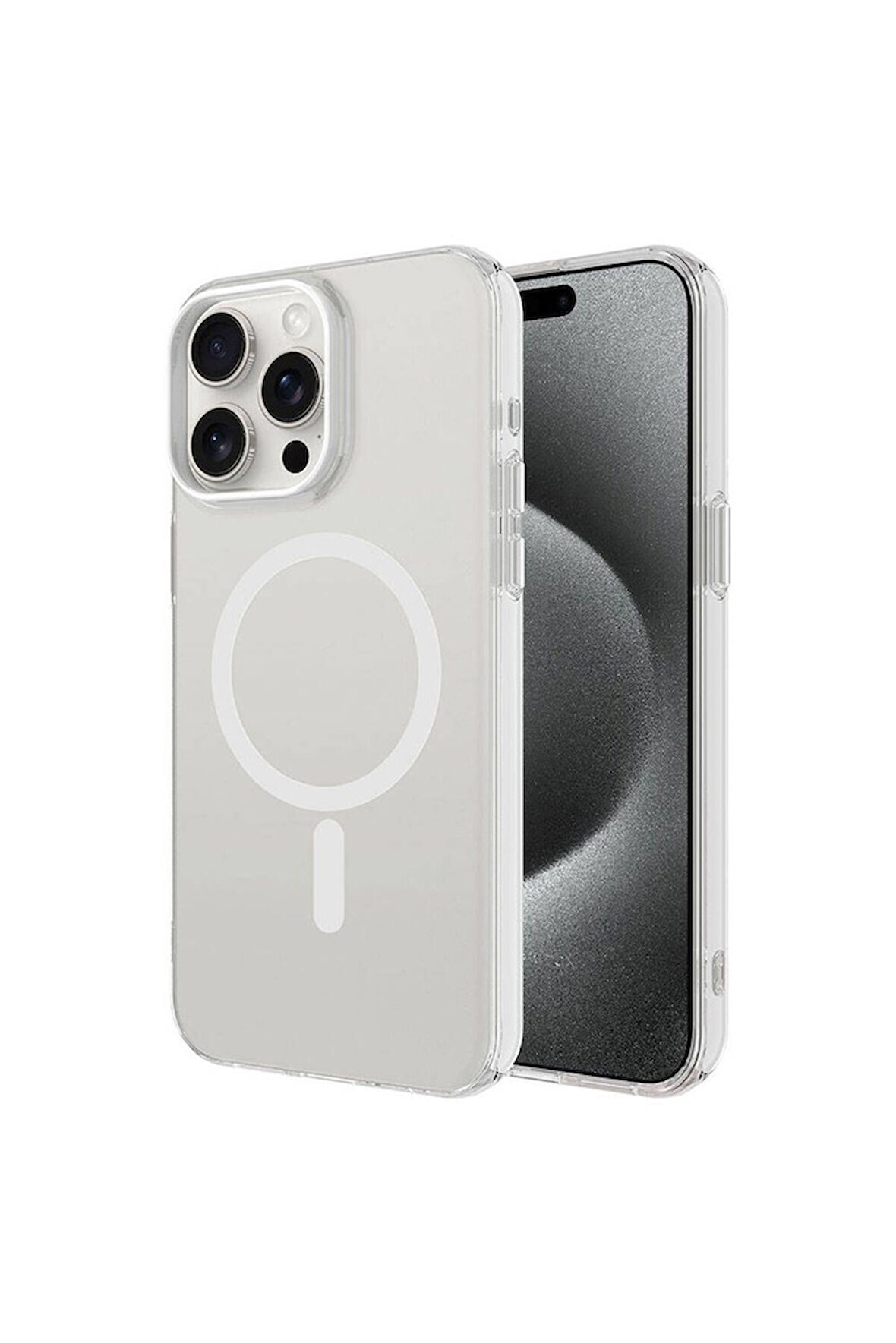 Apple iPhone 15 Pro Uyumlu Kılıf Zore Magsafe Şarj Özellikli Buzlu Transparan C-Pro Sert Kapak Renksiz