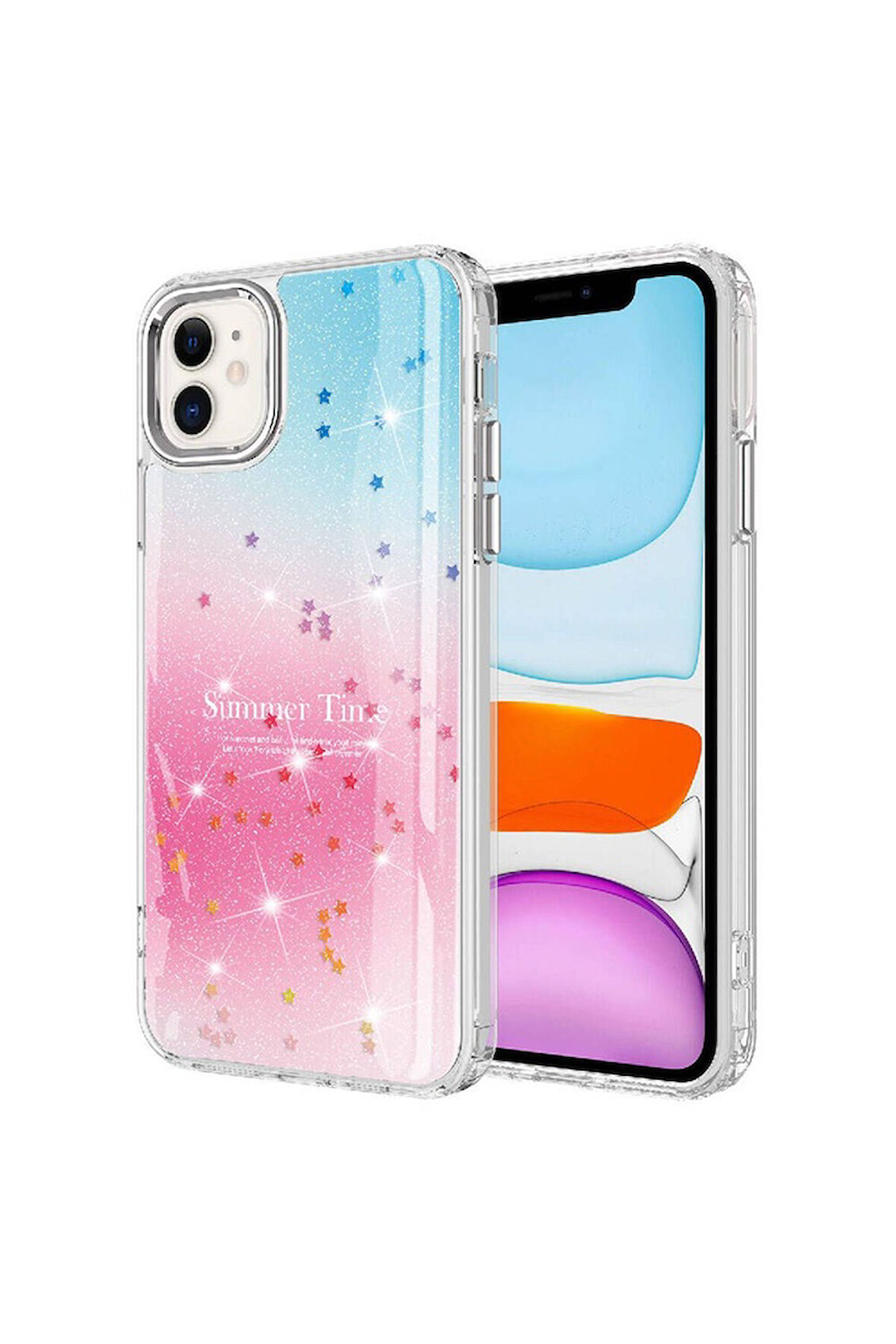 Apple iPhone 11 Uyumlu Kılıf Simli Desenli Parlak Zore Task Kapak Pembe