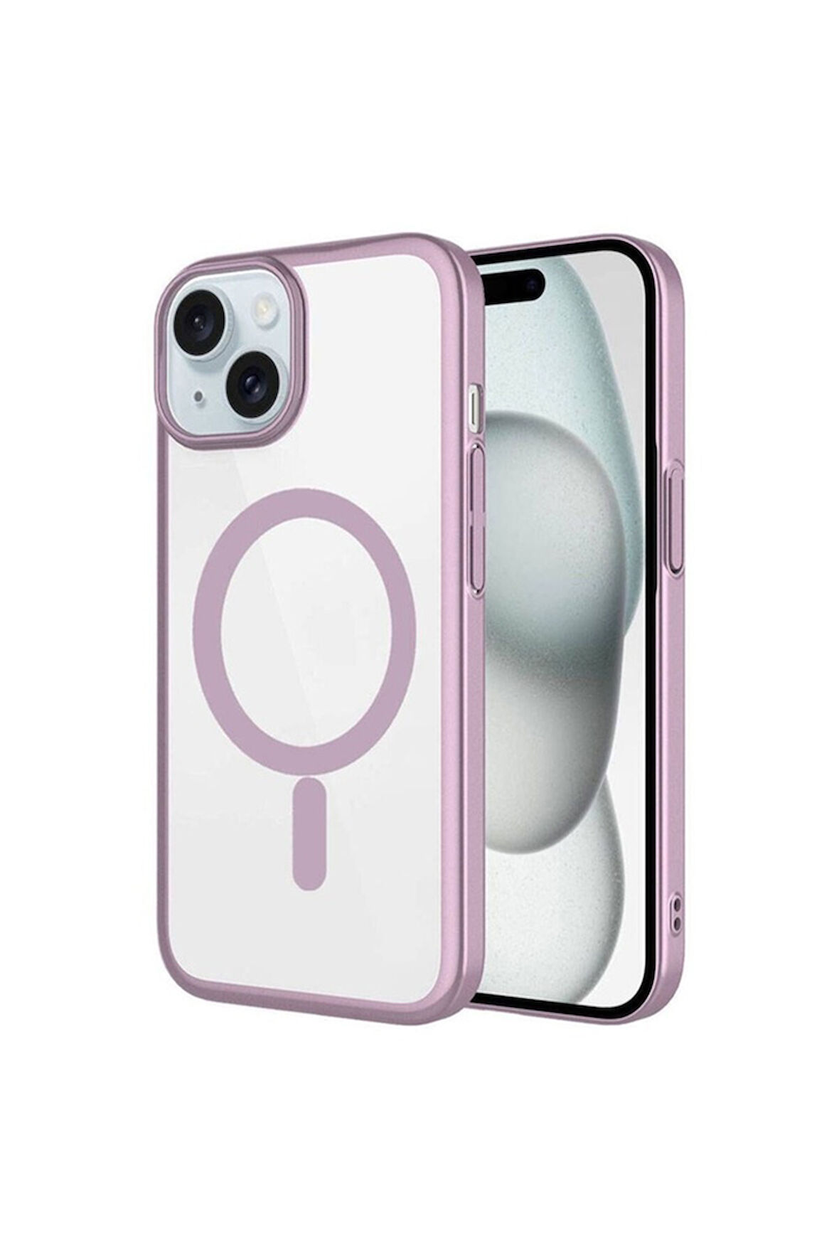 Apple iPhone 15 Uyumlu Kılıf Wireless Şarj Özellikli Sert PC Zore Mat Riksos Magsafe Kapak Pembe