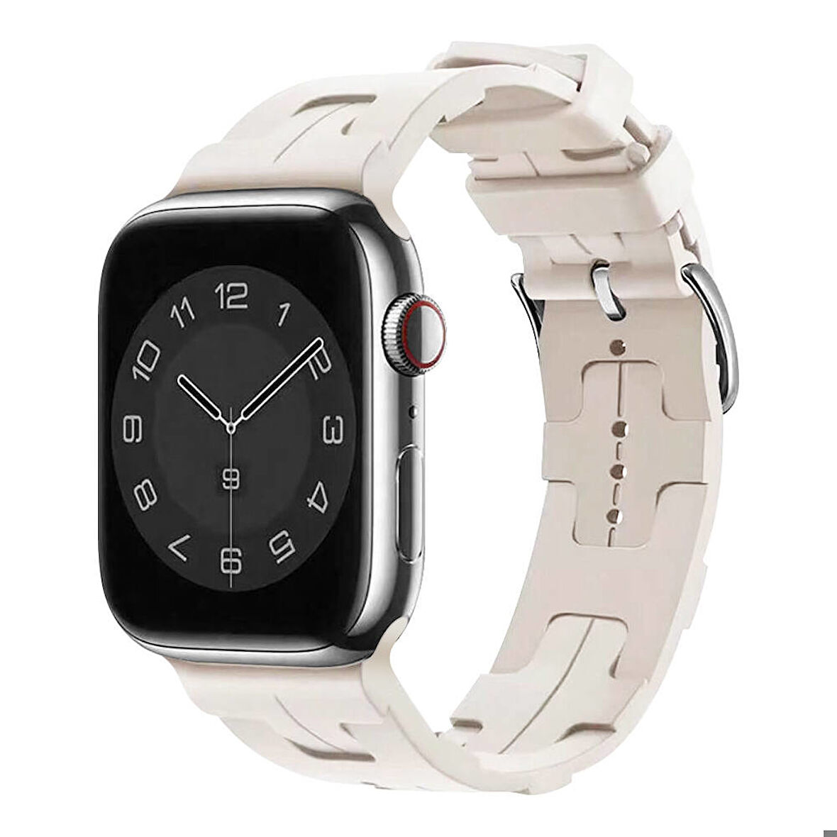 Apple Watch 38mm Uyumlu Kordon Silikon Yumuşak Esnek Metal Klipsli KRD-92 Kayış Starlight