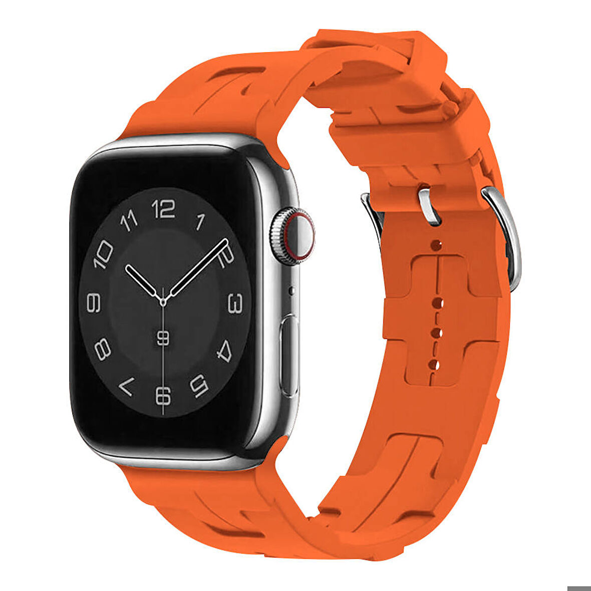 Apple Watch 40mm Uyumlu Kordon Silikon Yumuşak Esnek Metal Klipsli KRD-92 Kayış Turuncu