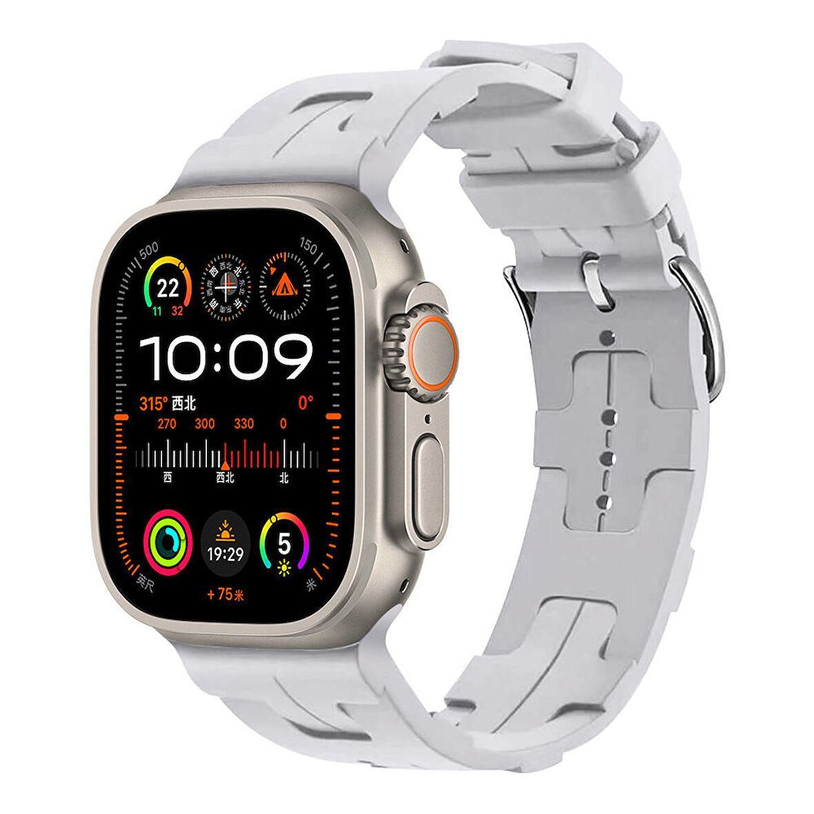 Apple Watch Ultra 49mm Uyumlu Kordon Silikon Yumuşak Esnek Metal Klipsli KRD-92 Kayış Mavi Açık