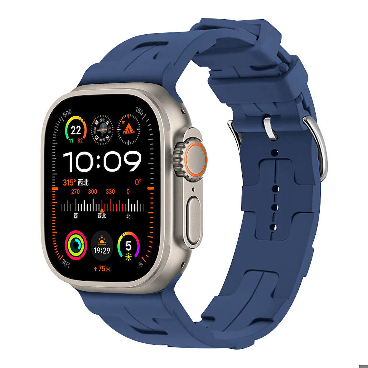 Apple Watch Ultra 49mm Uyumlu Kordon Silikon Yumuşak Esnek Metal Klipsli KRD-92 Kayış Mavi