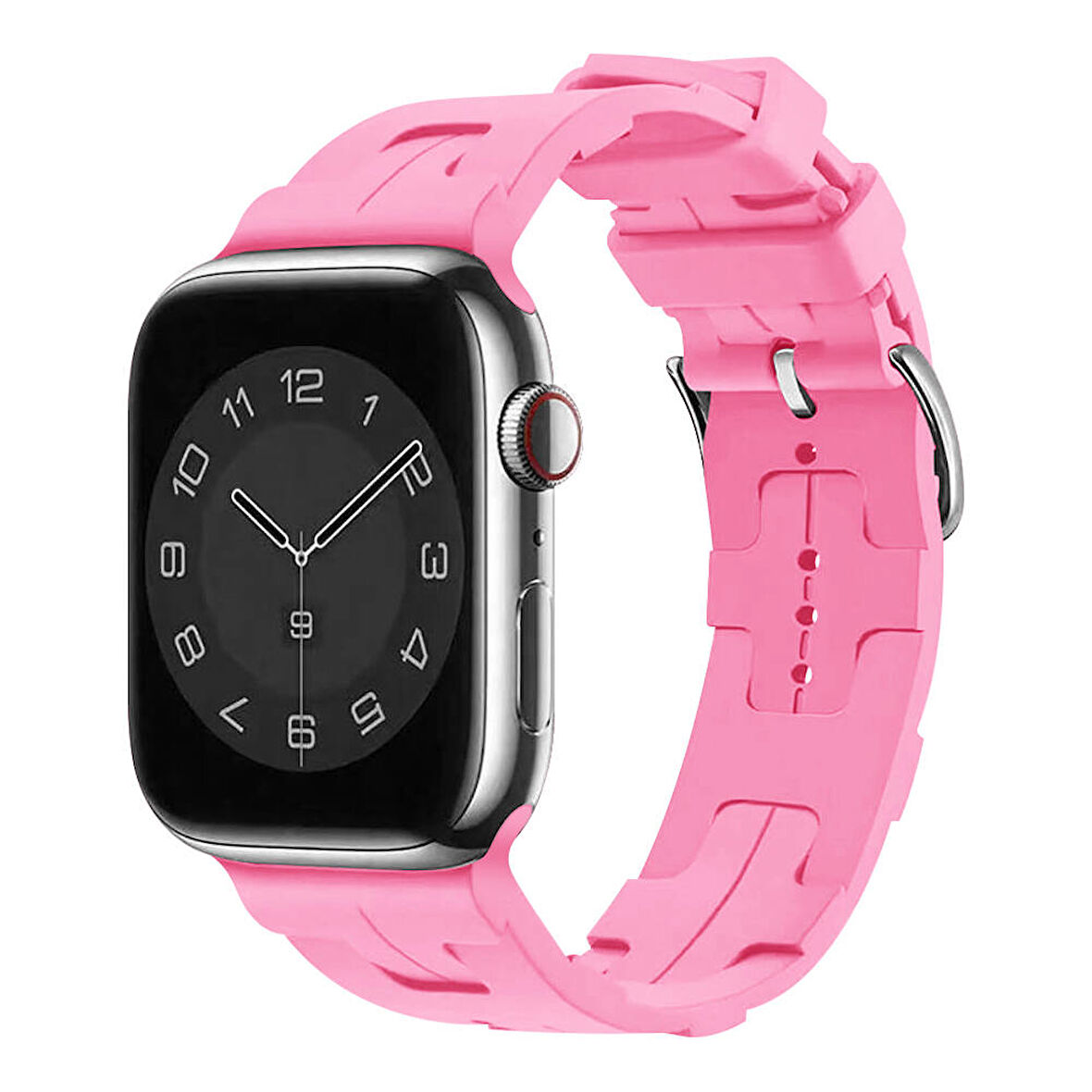Apple Watch 7 41mm Uyumlu Kordon Silikon Yumuşak Esnek Metal Klipsli KRD-92 Kayış Pembe