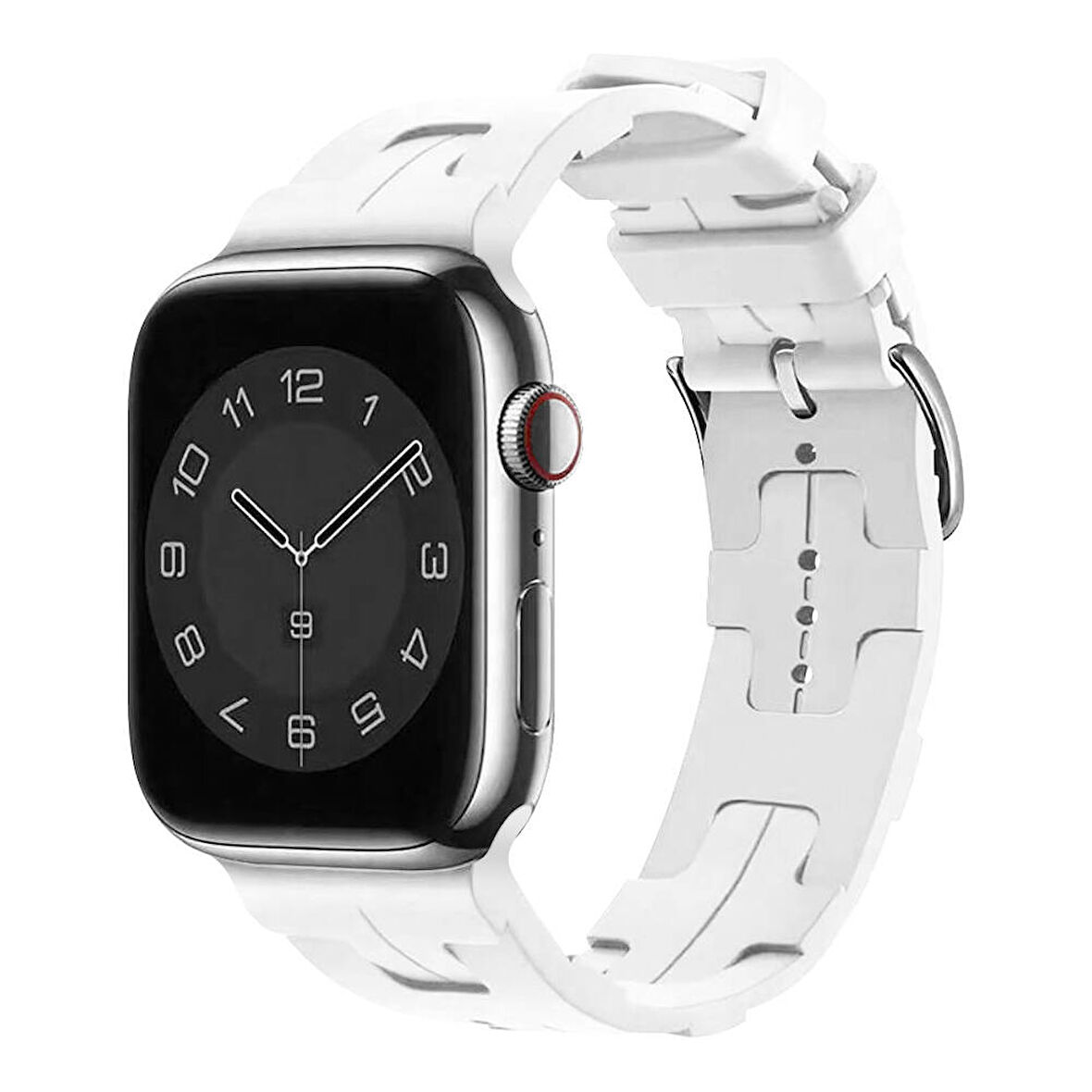 Apple Watch 44mm Uyumlu Kordon Silikon Yumuşak Esnek Metal Klipsli KRD-92 Kayış Beyaz