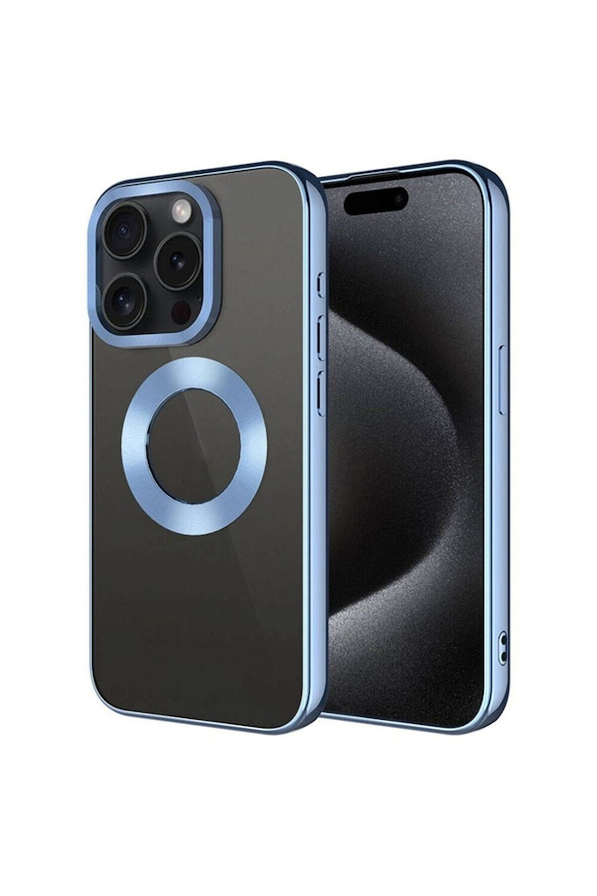 Apple iPhone 15 Pro Max Uyumlu Kılıf Tek Kamera Çerçeveli Logo Gösteren Zore Omega Kapak Sierra Mavi