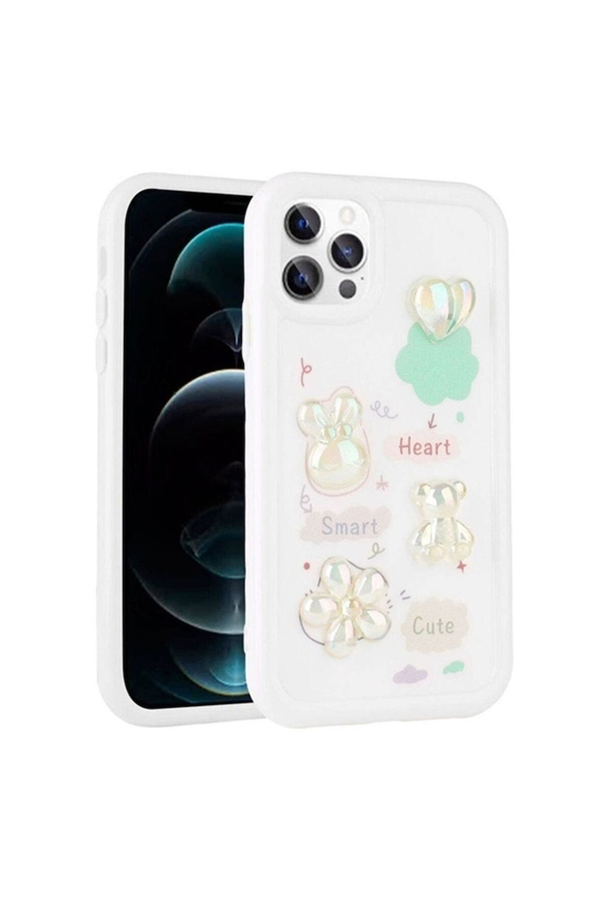 Apple iPhone 11 Pro Uyumlu Kılıf Kabartma Figürlü Parlak Zore Toys Silikon Kapak Beyaz