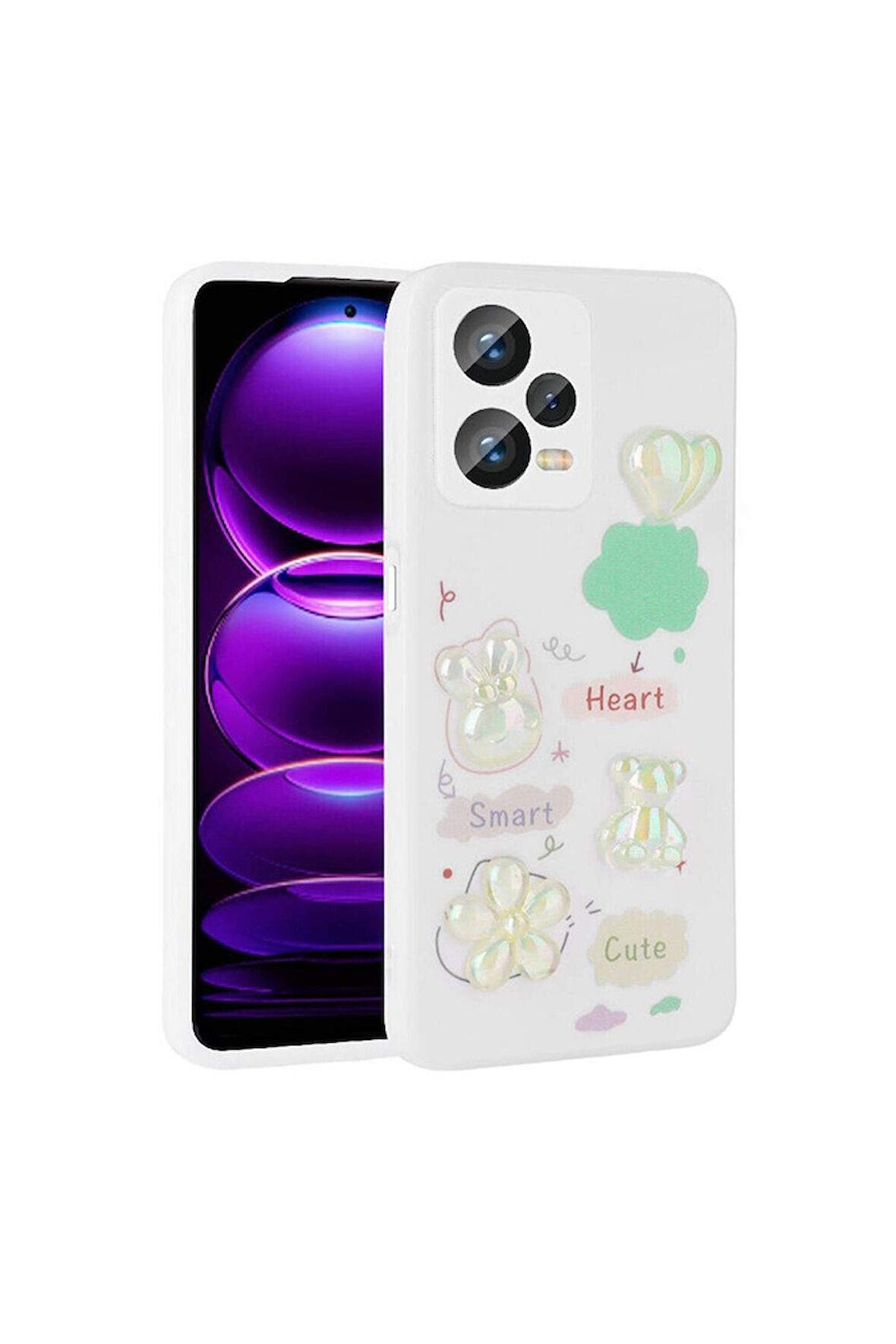 Xiaomi Redmi Note 12 4G Uyumlu Kılıf Kabartma Figürlü Parlak Zore Toys Silikon Kapak Beyaz